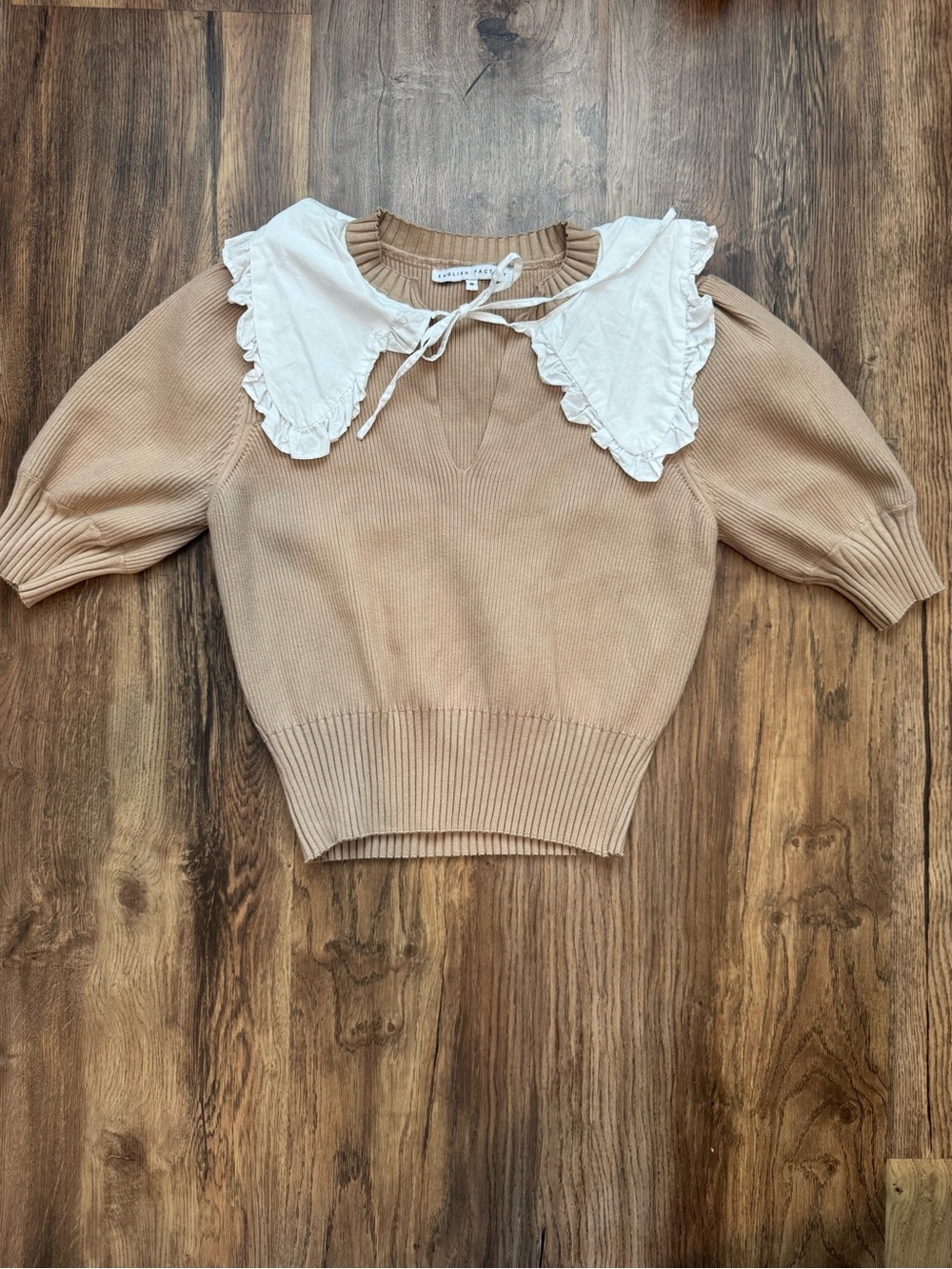 Anthropologie English Factory Puff-Sleeve Poplin Collared Sweater Size M - Picture 6 of 11